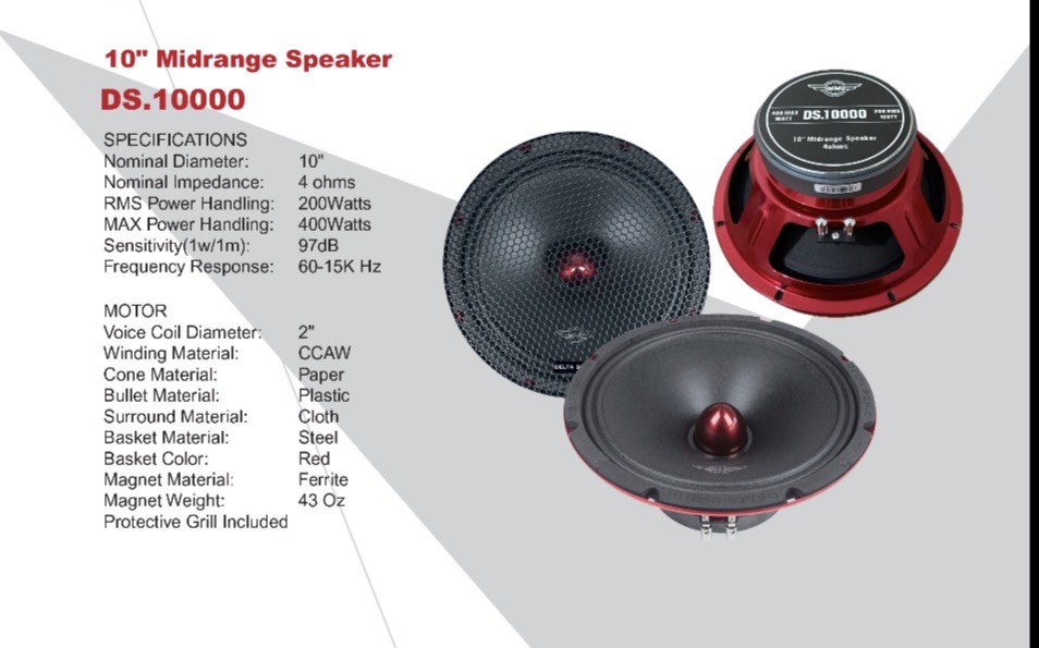 میدرنج سایز ۱۰ دلتاسونیک مدل DS.10000 PRO - Midrange 10 Inch 2" VCمیدرنج دلتا سونیک